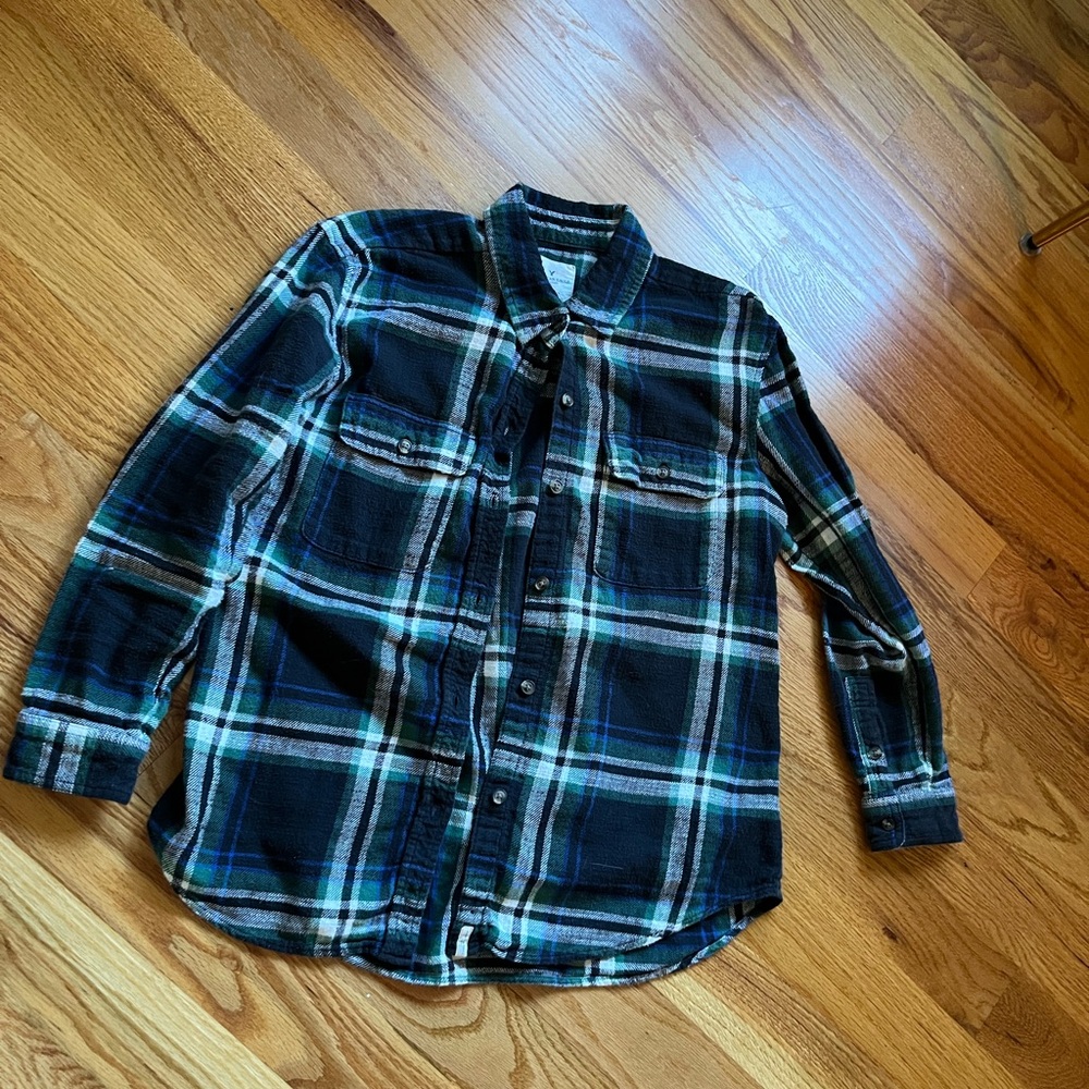 American Eagle Outfitters Navy and Teal Plaid Shirt